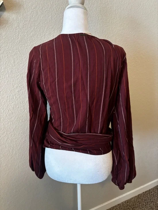 Billabong Burgundy Striped Wrap Top with Side Tie - Picture 3 of 5